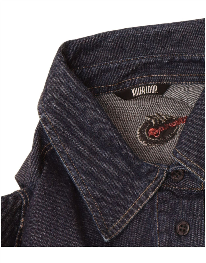 Killer Loop Womens Denim Shirt UK 8 Small Navy Blue