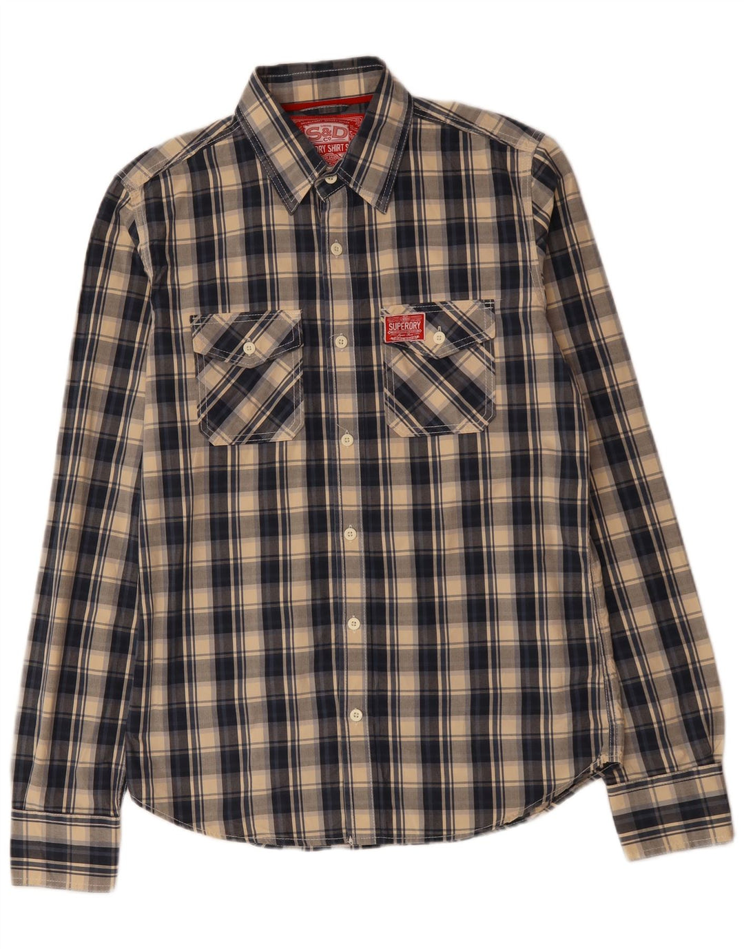 SUPERDRY Mens Shirt Large Navy Blue Check Cotton