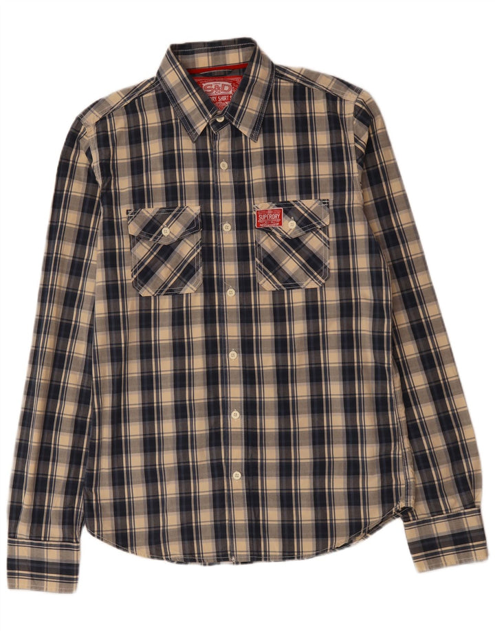 SUPERDRY Mens Shirt Large Navy Blue Check Cotton