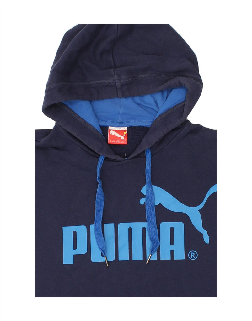 PUMA Mens Graphic Hoodie Jumper Medium Navy Blue Cotton Vintage Puma and Second-Hand Puma from Messina Hembry 