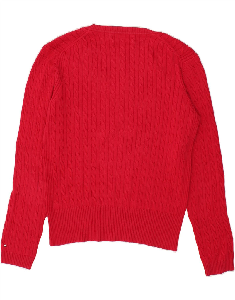 TOMMY HILFIGER Womens V-Neck Jumper Sweater UK 14 Medium Red Cotton | Vintage Tommy Hilfiger | Thrift | Second-Hand Tommy Hilfiger | Used Clothing | Messina Hembry 