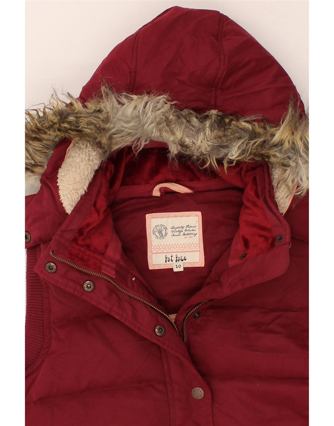 FAT FACE Womens Hooded Padded Gilet UK 10 Small  Maroon Cotton Vintage Fat Face and Second-Hand Fat Face from Messina Hembry 