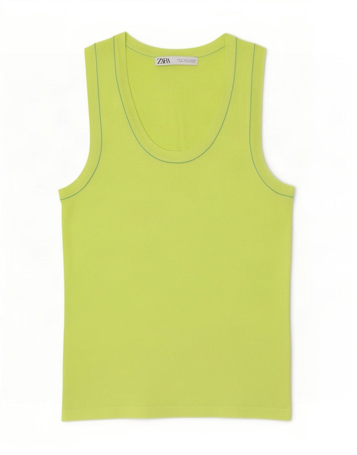 Zara Womens Vest Top UK 12 Medium Green Viscose