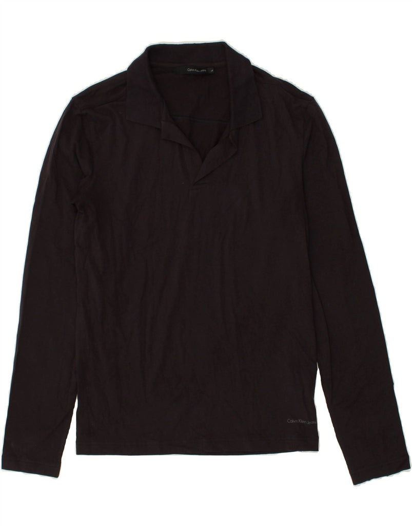 CALVIN KLEIN Mens Long Sleeve Polo Shirt Large Black Cotton | Vintage Calvin Klein | Thrift | Second-Hand Calvin Klein | Used Clothing | Messina Hembry 