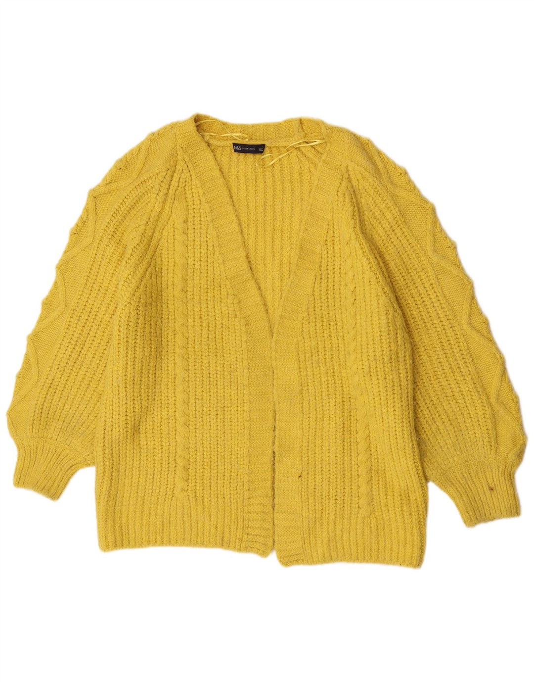 Marks & Spencer Womens Open Cardigan Sweater UK 16 Large Yellow Acrylic