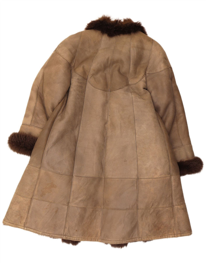 Christia Womens Open Shearling Coat UK 14 Medium Beige