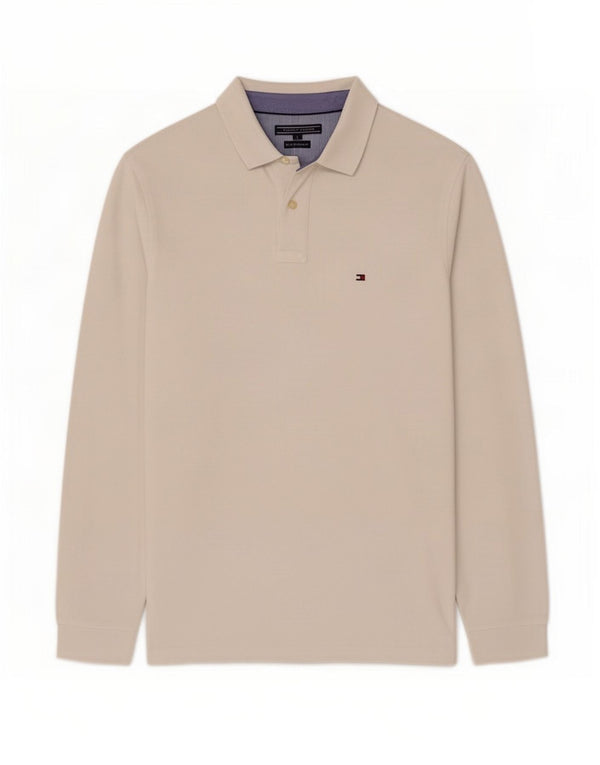 Tommy Hilfiger Mens Long Sleeve Polo Shirt Large White Cotton