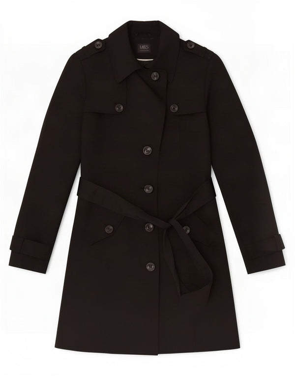 Marks & Spencer Womens Trench Coat UK 12 Medium Black Polyester