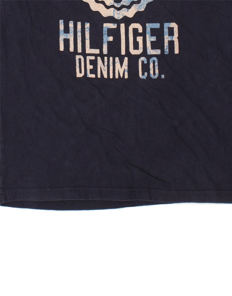 TOMMY HILFIGER Mens Graphic Top Long Sleeve Medium Navy Blue Cotton | Vintage Tommy Hilfiger | Thrift | Second-Hand Tommy Hilfiger | Used Clothing | Messina Hembry 