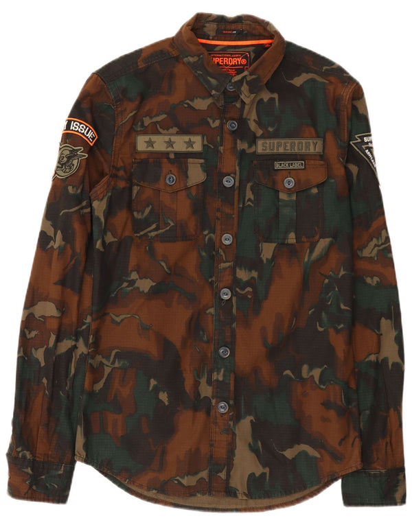 Superdry Mens Classic Fit Military Shirt Small Green Camouflage Cotton