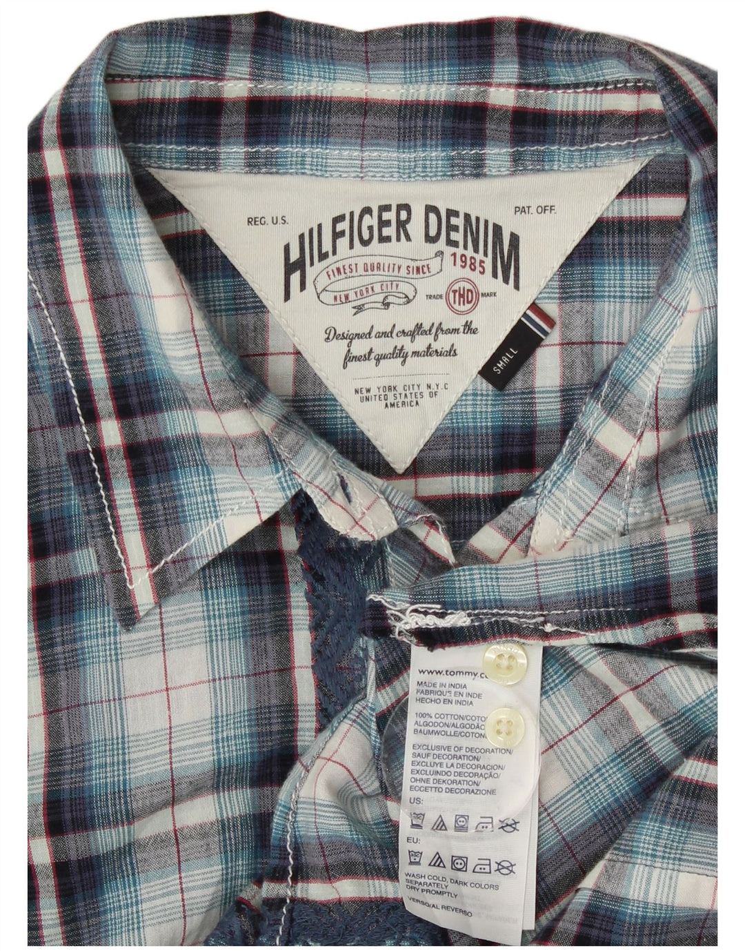 Tommy Hilfiger Womens Shirt UK 10 Small Blue Check Cotton