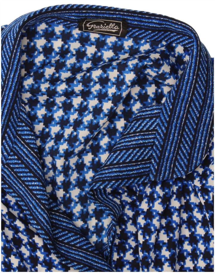 Vintage Womens Blouse Top UK 10 Small Navy Blue Houndstooth