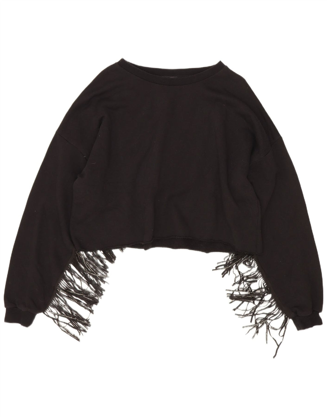 Zara Womens Crop Oversized Sweatshirt Jumper UK 14 Medium Black Cotton