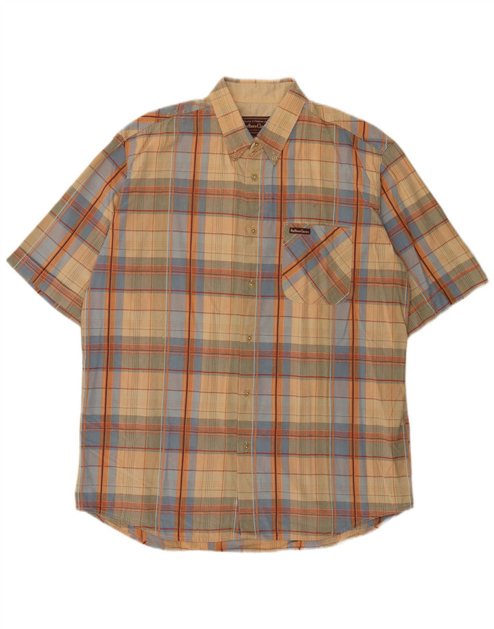 Marlboro Classics Mens Short Sleeve Shirt XL Beige Check Cotton