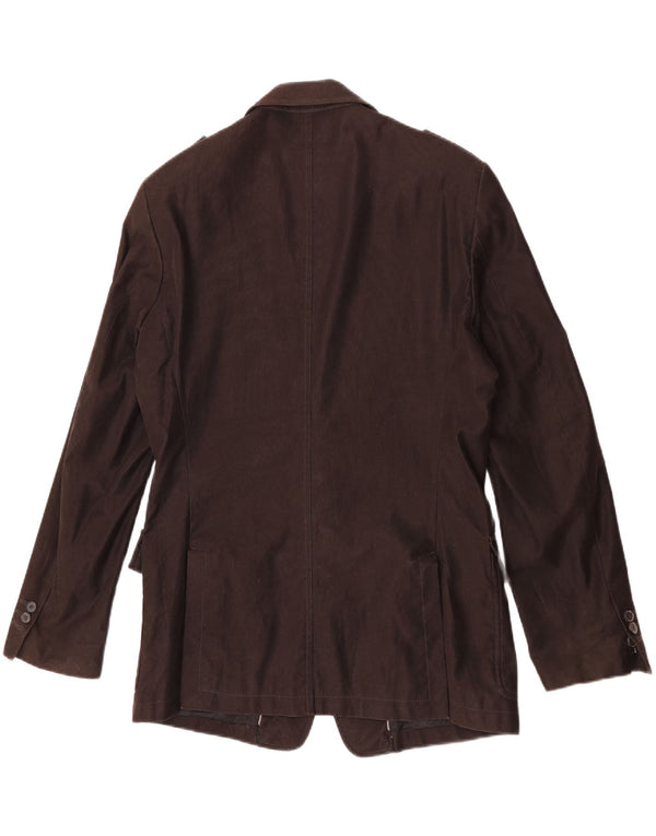 Zara Mens Military 2 Button Blazer Jacket EU 54 XL Brown Cotton