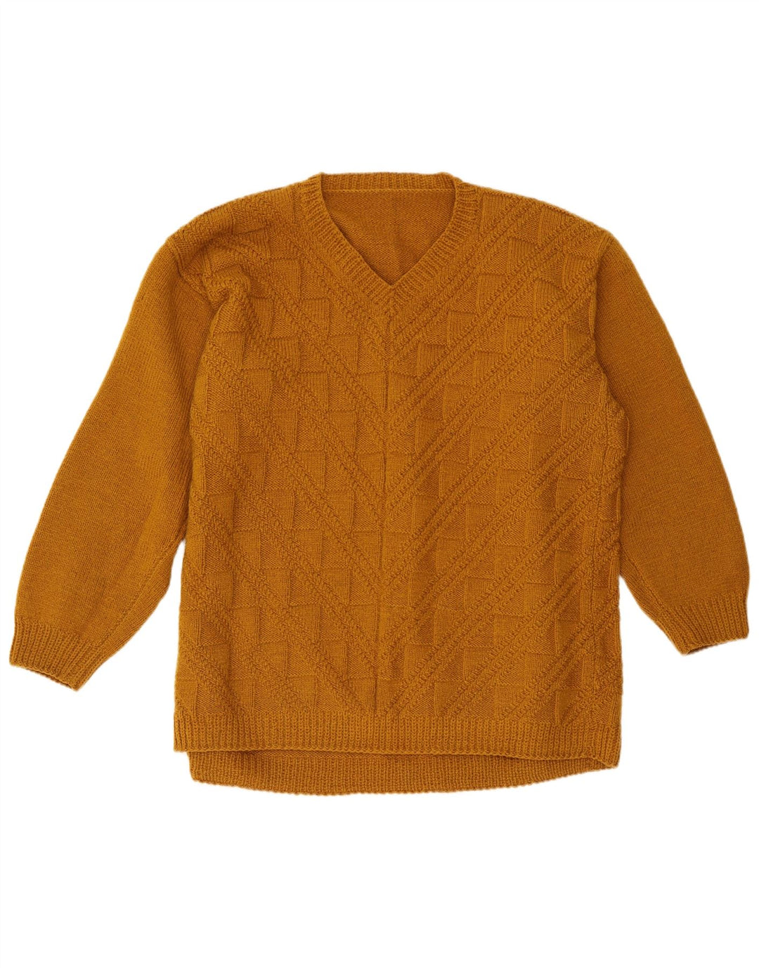 Vintage Mens V-Neck Jumper Sweater XL Beige Geometric