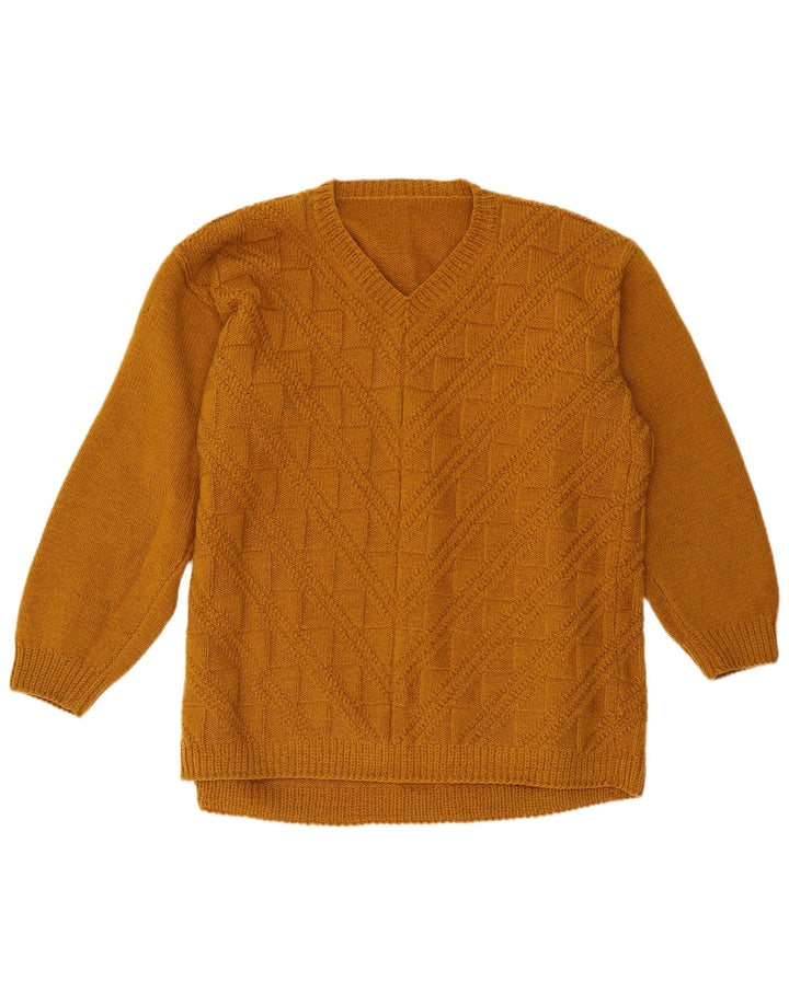 Vintage Mens V-Neck Jumper Sweater XL Beige Geometric