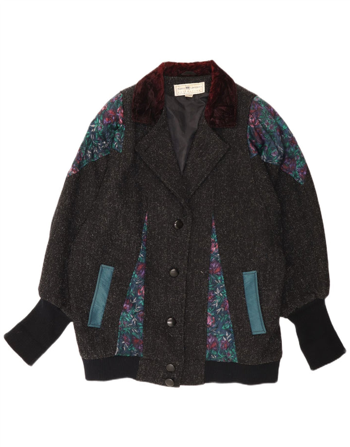 Maggie Lawrence  Womens Windbreaker Coat US 18 2XL Grey Floral Wool