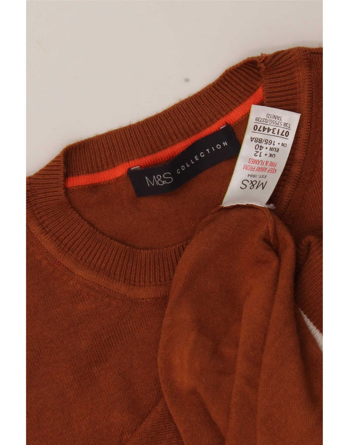 Marks & Spencer Womens Crew Neck Jumper Sweater UK 12 Medium Brown