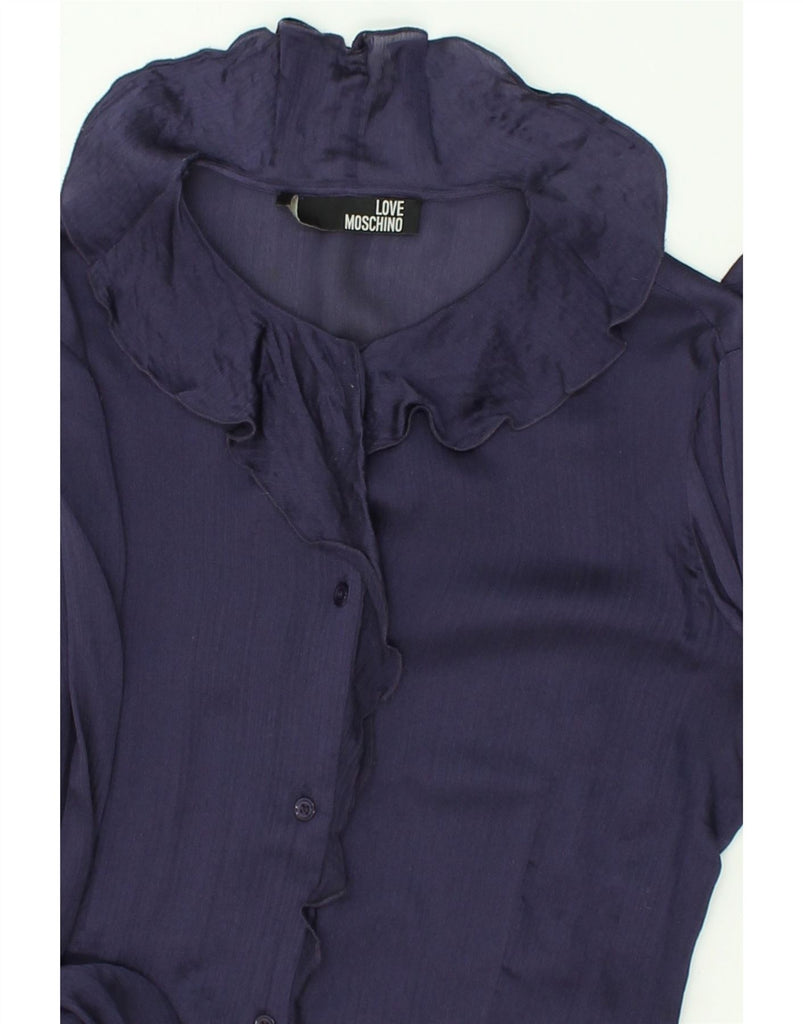 MOSCHINO Womens Shirt Blouse UK 12 Medium Navy Blue Silk | Vintage Moschino | Thrift | Second-Hand Moschino | Used Clothing | Messina Hembry 