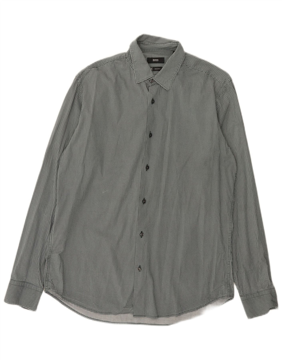 Hugo Boss Mens Regular Fit Shirt Size 40 15 3/4 Medium Green Geometric