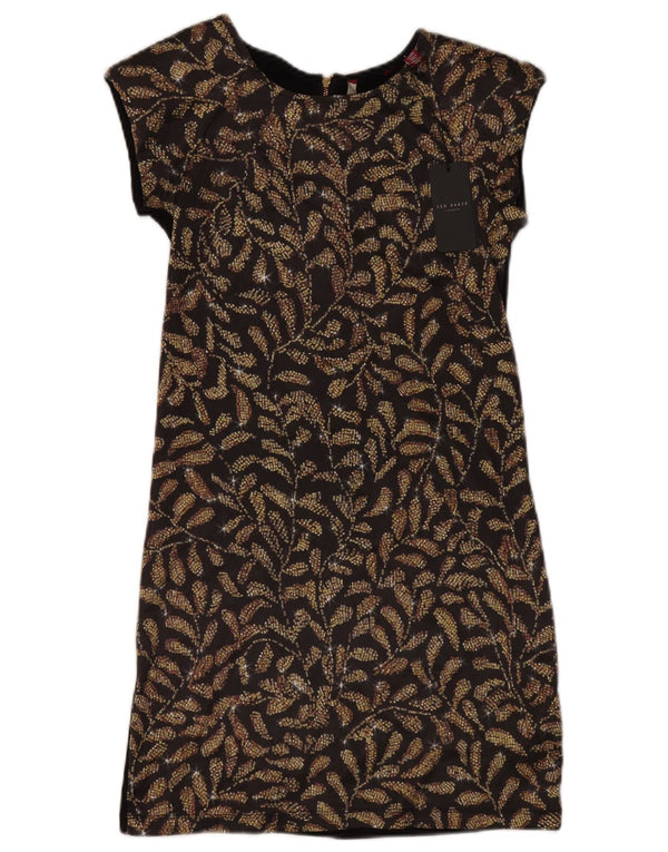 Ted Baker Womens Shift Dress Size 0 2XS Black Floral Polyester