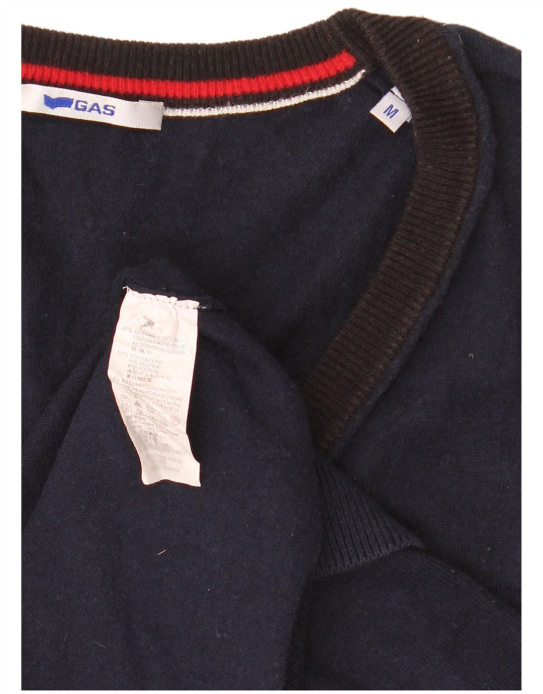 Gas Mens Sleeveless Cardigan Sweater Medium Navy Blue Cotton