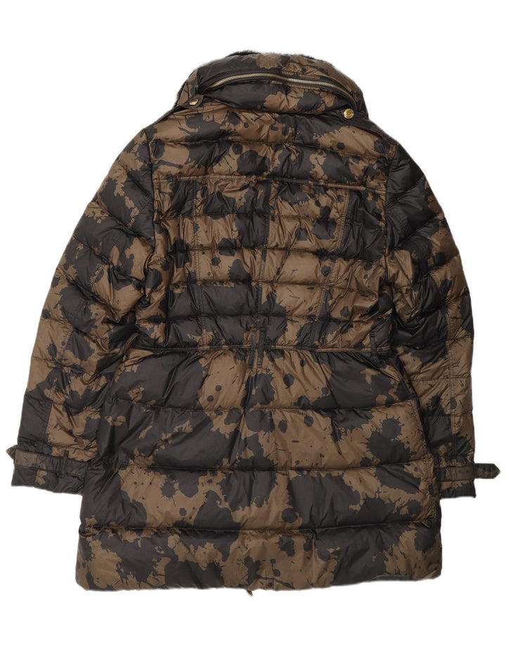 Burberry Womens Patterned Padded Coat UK 18 XL Brown Camouflage Designer