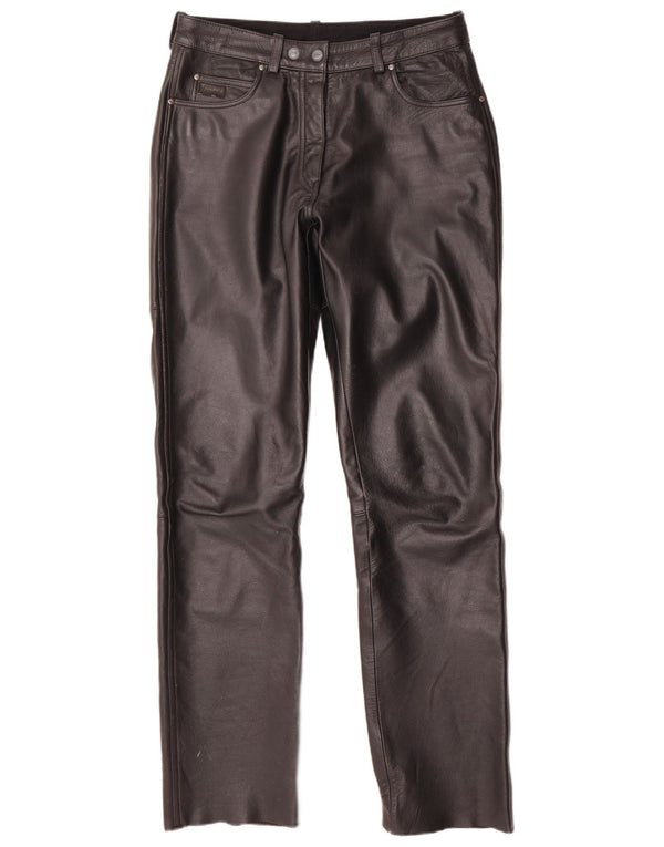 POLO Womens Straight Leather Trousers IT 44 Medium W30 L33 Black Leather