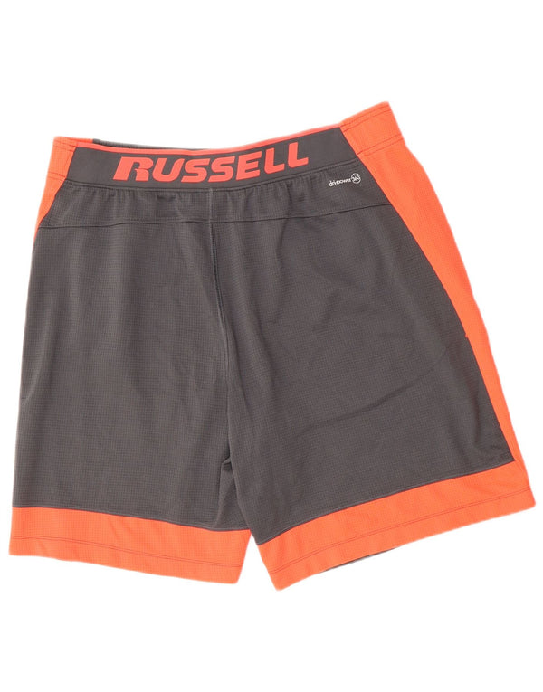 RUSSELL ATHLETIC Mens Graphic Sport Shorts Large Grey Colourblock