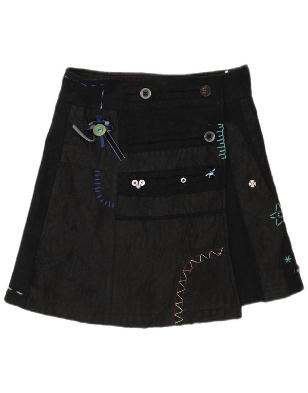 Desigual Womens Graphic Wrap Skirt EU 38 Medium W30  Black