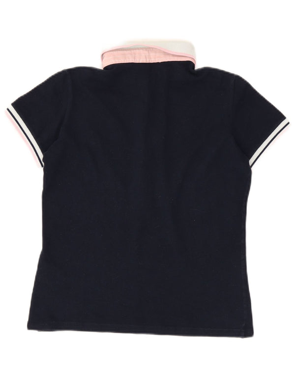 Fred Perry Womens Polo Shirt UK 12 Medium Navy Blue Colourblock Cotton