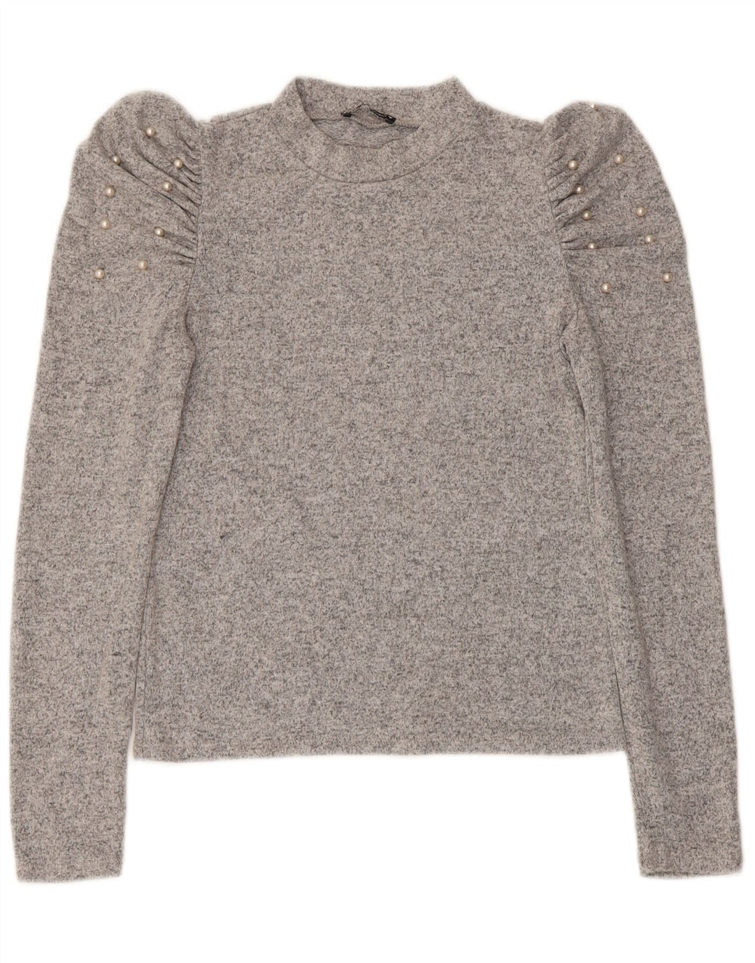 ZARA Womens Crop Blouse Top UK 12 Medium Grey Flecked Viscose