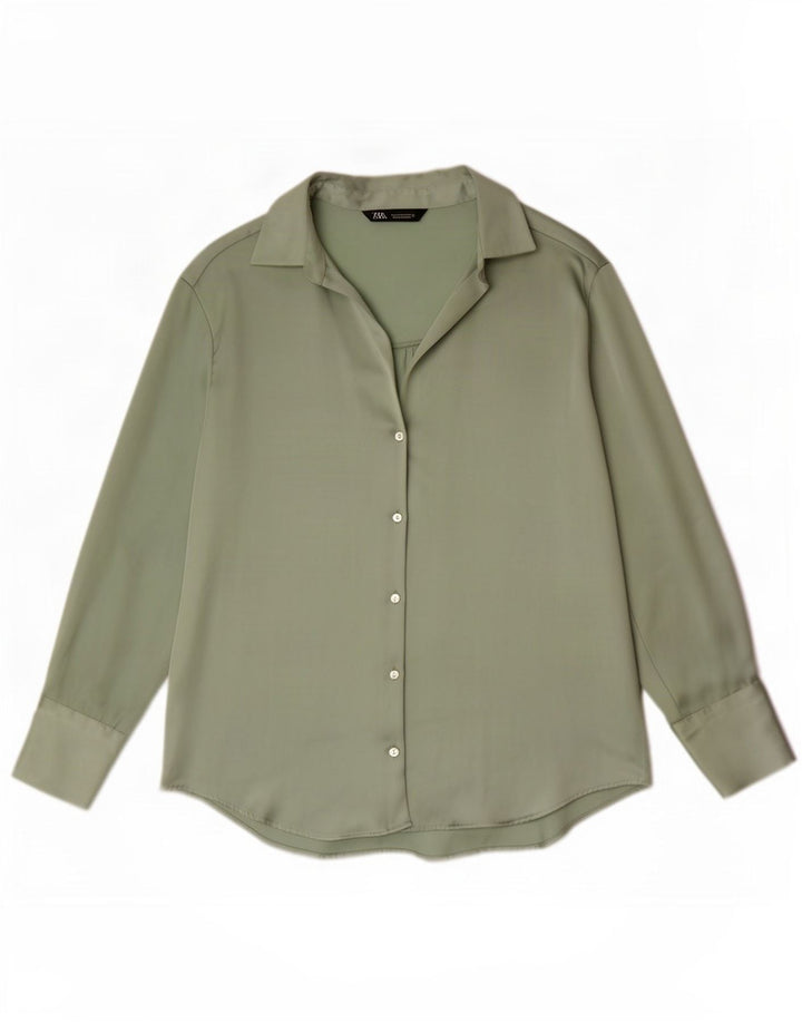 Zara Womens Shirt Blouse UK 14 Medium Green