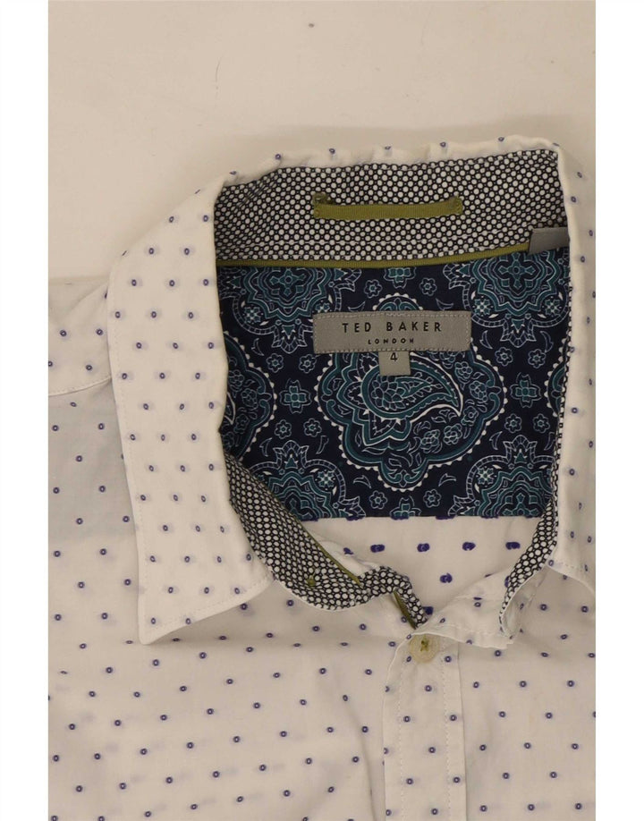 Ted Baker Mens Shirt Size 4 Large White Spotted Cotton