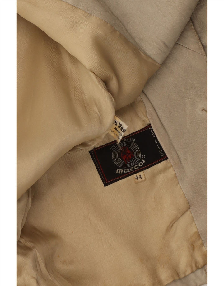 Marcos Womens 2 Button Leather Blazer Jacket IT 44 Medium Beige Leather