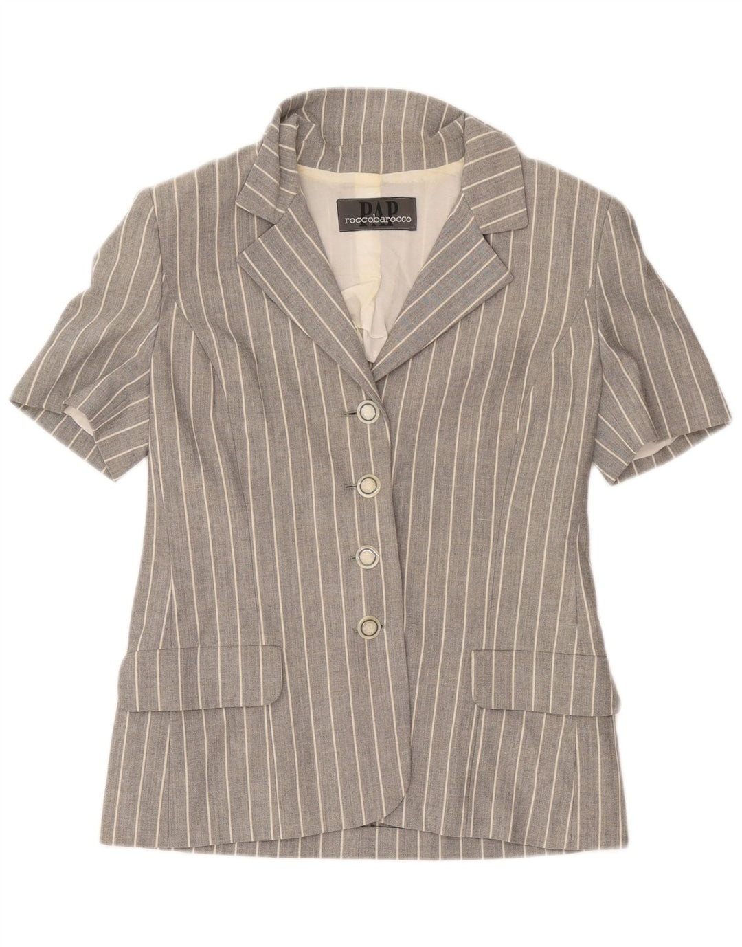 Roccobarocco Womens 4 Button Blazer Jacket UK 10 Small Grey Pinstripe