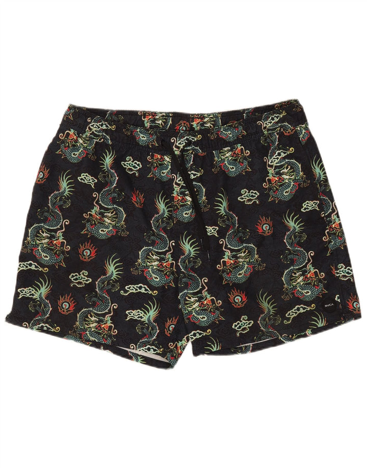 RVCA Mens Abstract Pattern Swimming Shorts XL  Black Fair Isle Polyester