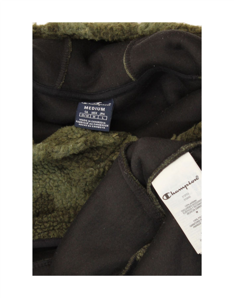 CHAMPION Mens Graphic Hooded Fleece Jumper Medium Green Camouflage Vintage Champion and Second-Hand Champion from Messina Hembry 