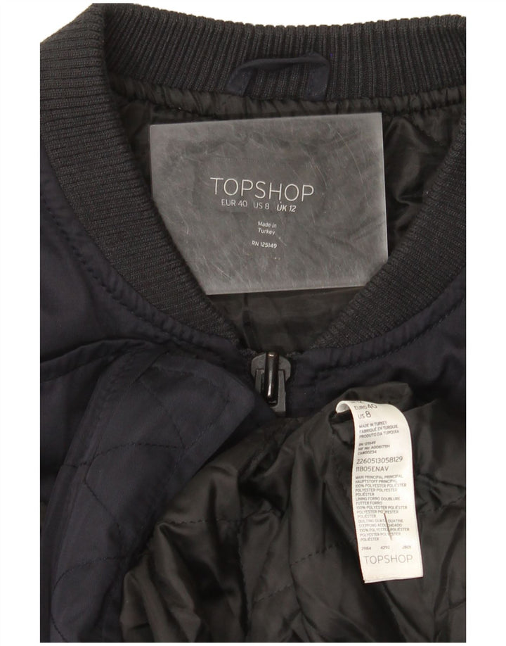 Topshop Womens Bomber Jacket UK 12 Medium Navy Blue Polyester
