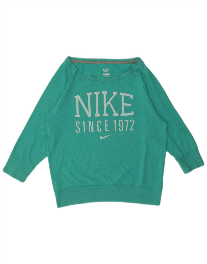 Nike Womens Graphic Top 3/4 Sleeve UK 14 Medium Green Flecked