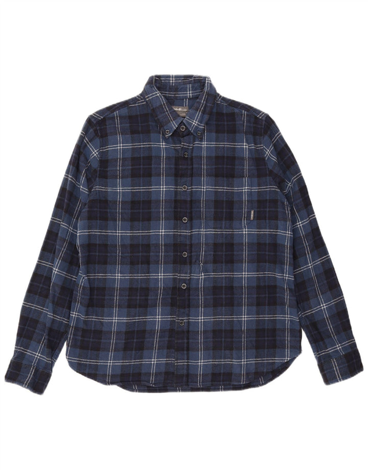 Eddie Bauer Mens Flannel Shirt Large Navy Blue Check Cotton