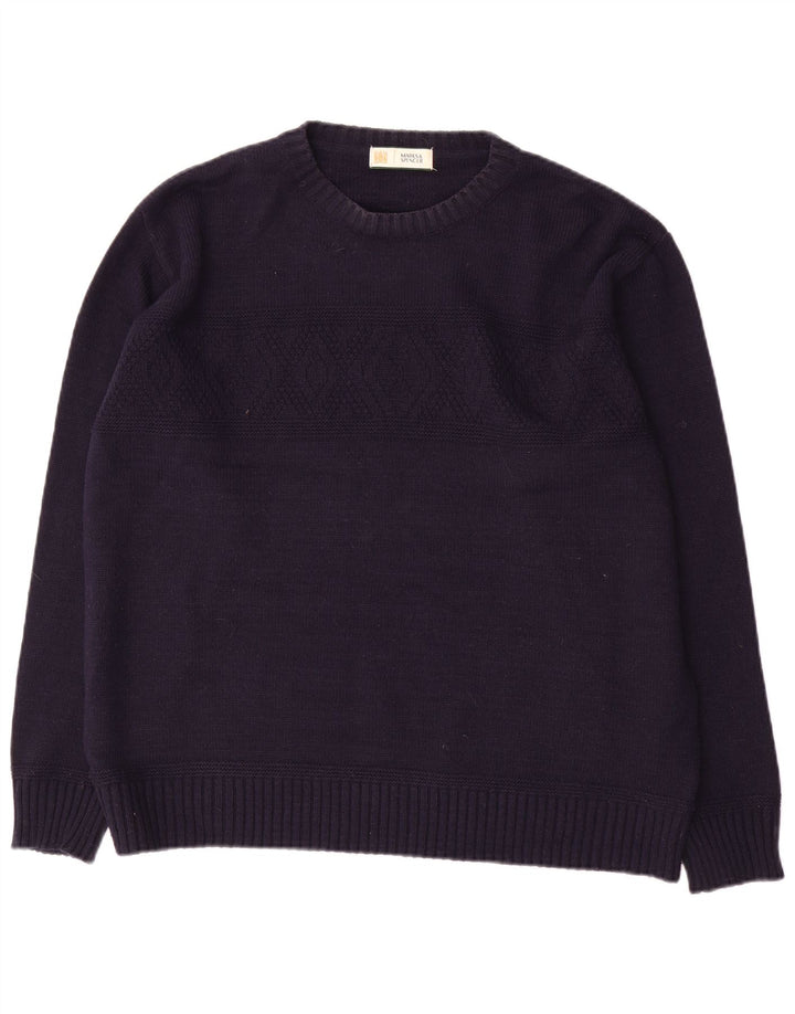 Marks & Spencer Mens Boat Neck Jumper Sweater Large Navy Blue Acrylic