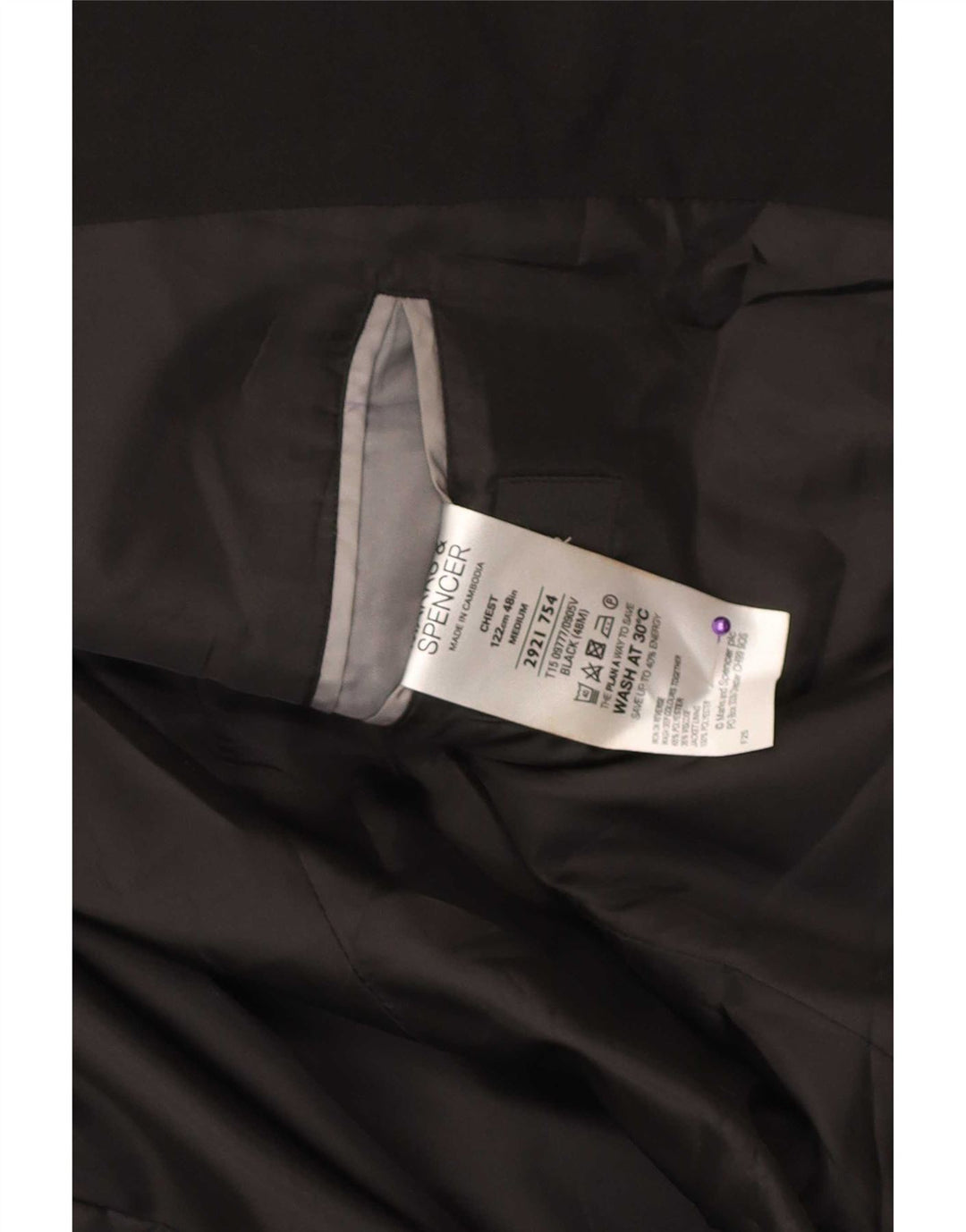 Marks & Spencer Mens 2 Button Blazer Jacket UK 48 2XL Black Polyester