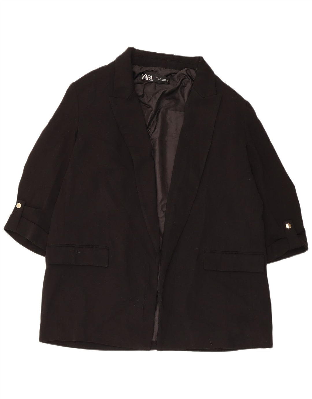 Zara Womens 3/4 Sleeve Open Blazer Jacket UK 18 XL Black Polyester
