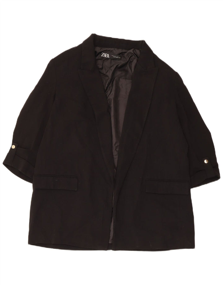 Zara Womens 3/4 Sleeve Open Blazer Jacket UK 18 XL Black Polyester