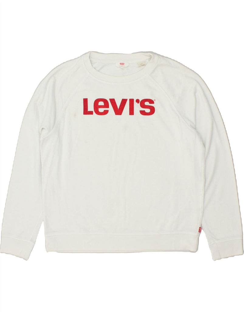 LEVI'S Womens Graphic Sweatshirt Jumper UK 16 Large White Cotton | Vintage Levi's | Thrift | Second-Hand Levi's | Used Clothing | Messina Hembry 