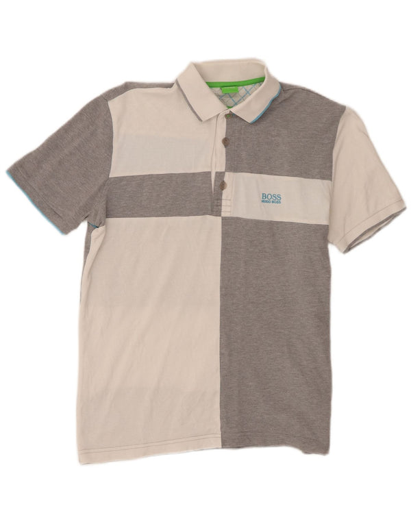 Hugo Boss Mens Rugby Polo Shirt Small Grey Colourblock Cotton