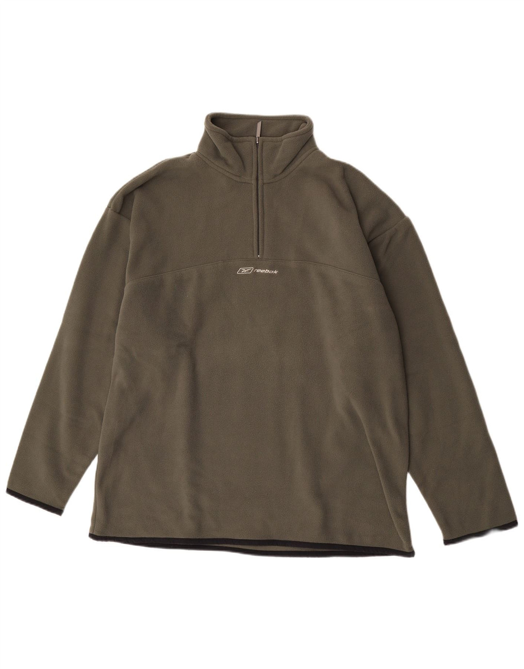 Reebok Mens Zip Neck Fleece Jumper Large Khaki Polyester