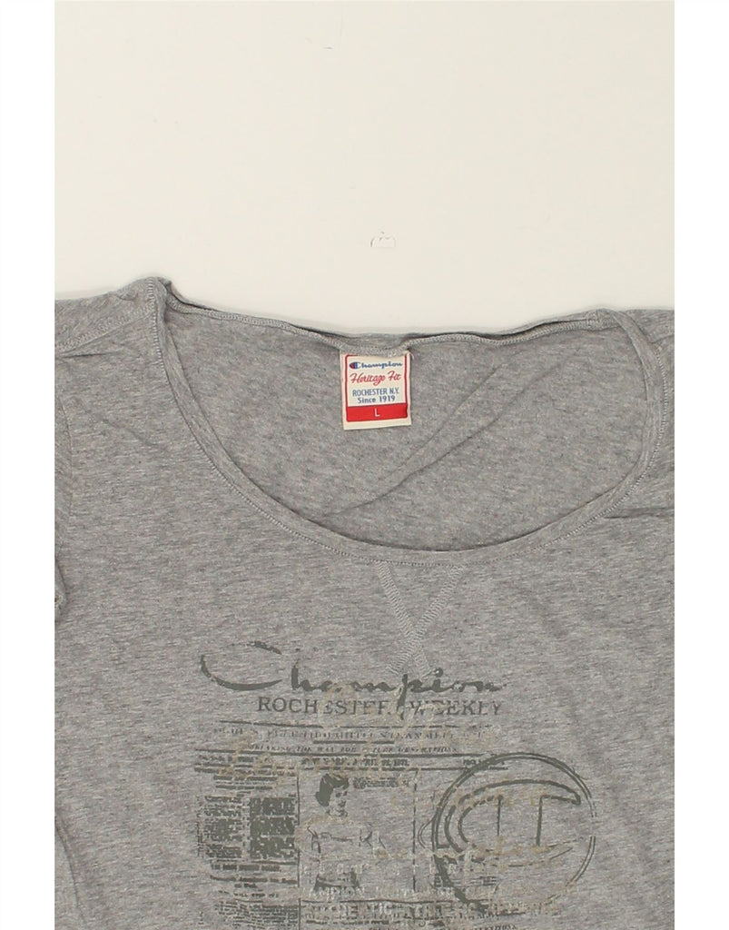 CHAMPION Womens Graphic T-Shirt Top UK 16 Large Grey Cotton | Vintage Champion | Thrift | Second-Hand Champion | Used Clothing | Messina Hembry 